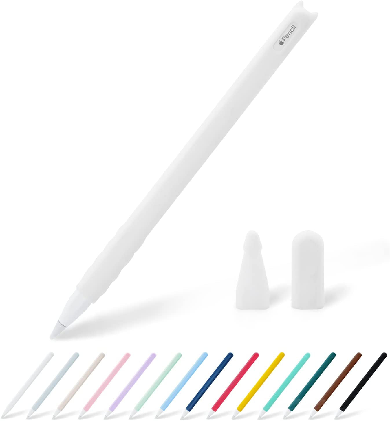 KELIFANG Silicone Case Sleeve Cover Compatible Apple Pencil 2Nd Generation, Cute Pink Protective Skin Holder Grip and Tip Cap Accessories Compatible Ipad Pro 11 12.9 Inch  KELIFANG White 2  