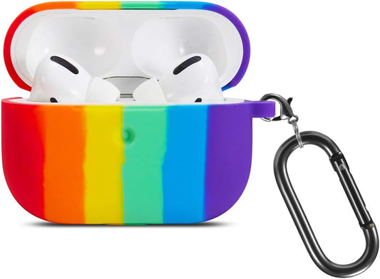 Airpods Pro Case, Rainbow Airpods Pro Case Cover Fashion Stylish Silicone Protective Skin Cover with Keychain for Girls Teens Kids Women Compatible Airpods Pro(2019) (Rainbow-A)  AKXOMY   
