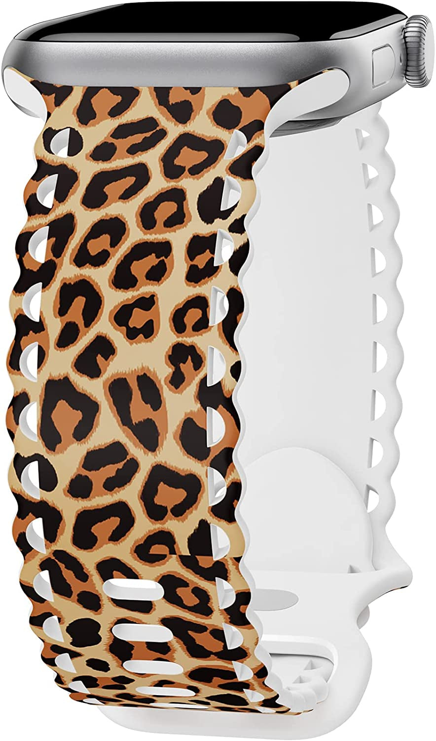 Upfurmach Compatible with Apple Watch Band 41Mm 40Mm 38Mm 49Mm 45Mm 44Mm 42Mm Women Girl, Rose Floral Print Lace Hollow-Out Soft Silicone Sport Bands for Iwatch Ultra SE Series 8 7 6 5 4 3 2 1, Rosb-38  UpfurMach A-Dark Leopard 41mm/40mm/38mm 