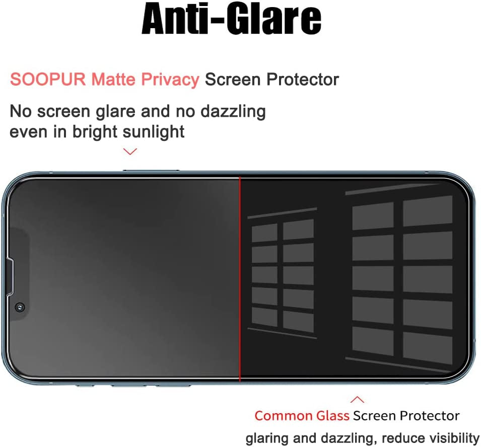 SOOPUR [2 Pack Matte Privacy Screen Protector for Iphone 13/Iphone 14/Iphone 13 Pro, Anti-Glare Anti-Spy Tempered Glass Film 6.1 Inch, Rounded Edge Full Coverage, Smooth & Sensitive Touch  SOOPUR   