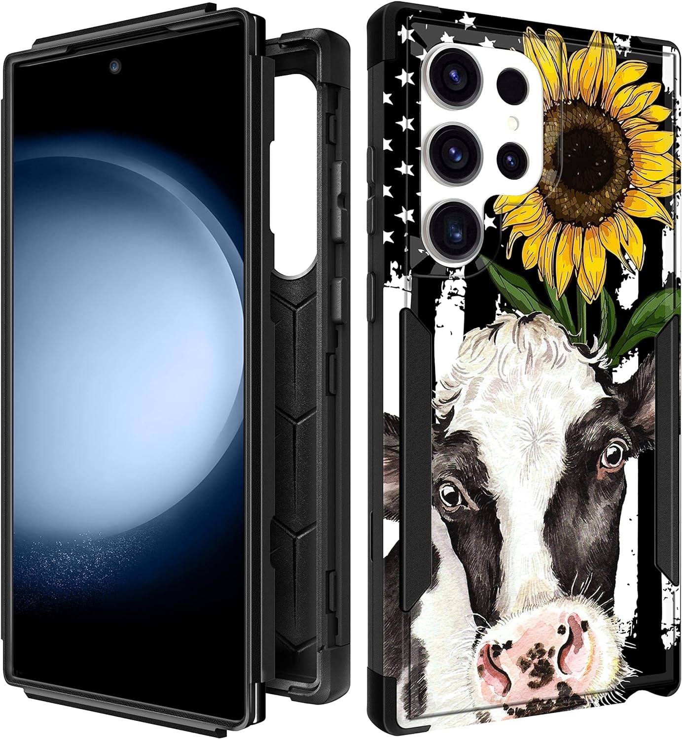 Plakill for Samsung Galaxy S22 Ultra Case Heavy Duty Protective Designer Strawberry Drop Tested Cute Cases for Men Women Girls Shockproof Protection Rugged Bumper Phone Cover for S22 Ultra 6.8"  Plakill Cow Sunflower  