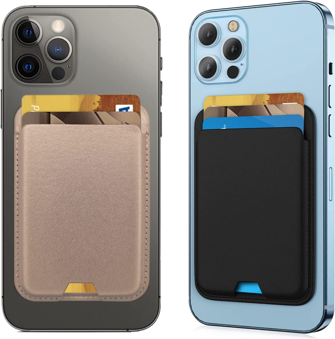 [2 Pack] Magnetic Wallet Card Holder Compatible with Apple Magsafe Wallet for Iphone 14 Pro Max/14 Pro/14/14 Plus, Mag Safe Wallet for Iphone 13 Pro Max/13 Pro/13/13 Mini/Iphone 12 Series,Midnightblue  iLodn Black and RoseGold  