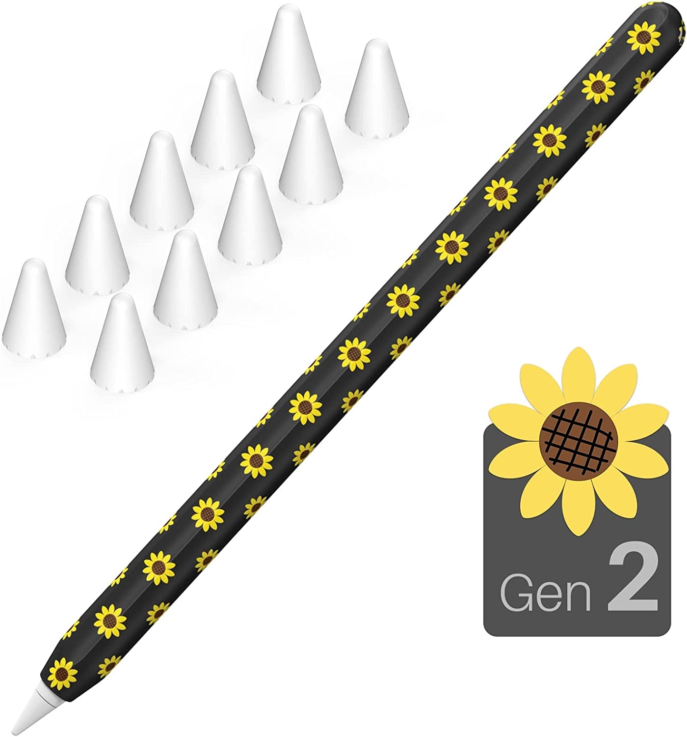 NIUTRENDZ Sunflower Case for Apple Pencil 1St Generation Case Cover Silicone Protective Sleeve Accessories with Apple Pencil Tips Cover & Cable Adapter Tether (Black)  NIUTRENDZ Black Apple Pencil 2nd Generation 