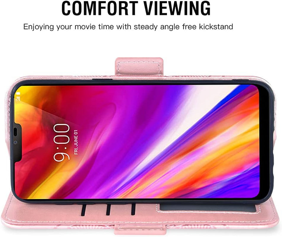 Compatible with LG G7 Thinq Wallet Case and Tempered Glass Screen Protector Flip Cover Card Holder Cell Phone Cases for LGG7 One G 7 plus LG7 Fit Lg7Thinq 7G Thin Q G7+ G7Thinq Lgg7Thinq Men Rose Gold  Asuwish   
