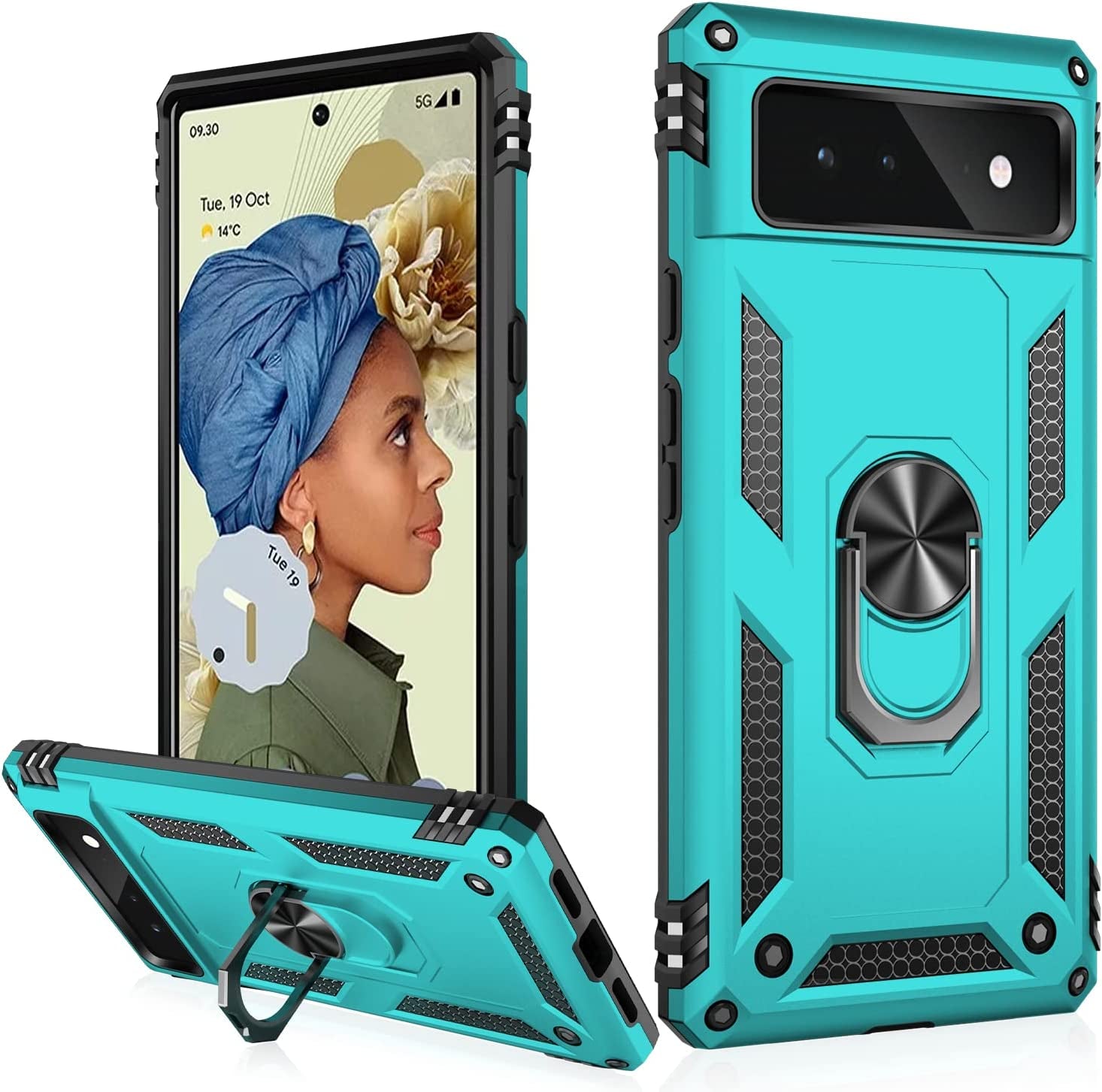 IKAZZ Suitable for Google Pixel 6 Case,Military Grade Shockproof Heavy Duty Protective Phone Case Pass 16Ft Drop Test with Magnetic Kickstand Car Mount Holder for Google Pixel 6 Blue  IKAZZ Turquoise Google Pixel 6 6.4" 