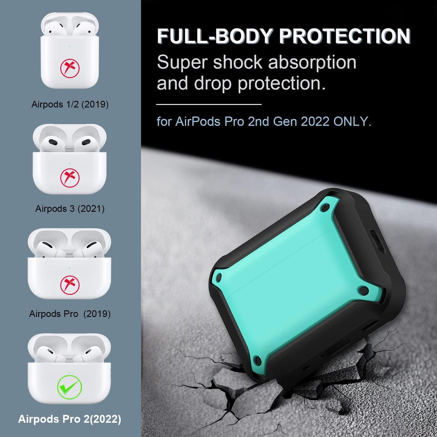 [14 in 1 Set] for Airpods Pro 2Nd Generation Case Cover, Silicone Airpod Pro 2 Case Cover for Men Women with Lanyard, Shock-Absorbing Protective Case for Airpods Pro 2Nd Generation 2022 - Mint Blue  TOLUOHU   