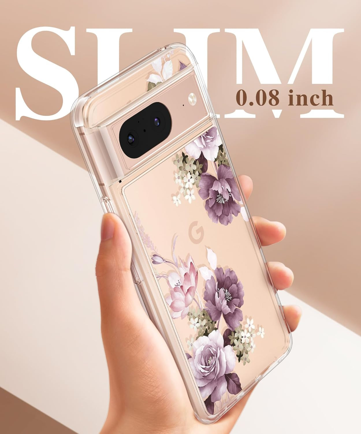 GVIEWIN Compatible with Google Pixel 8 Case with 2X Screen Protector, Clear Floral Slim Shockproof Protective Hard PC+TPU Bumper Flower Women Phone Case Cover 6.2'' 2023 (Cherry Blossoms/Purple)  GVIEWIN   