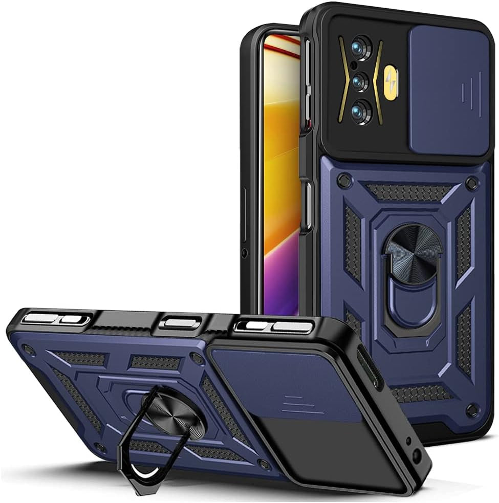 Ysnzaq Military Grade Heavy Duty Shockproof Phone Case for Xiaomi Redmi K50 Gaming/Poco F4 GT, Sliding Window Lens Protection with Magnetic Car Bracket Phone Cover for Xiaomi Poco F4 GT SJ Gold  Ysnzaq Navy  