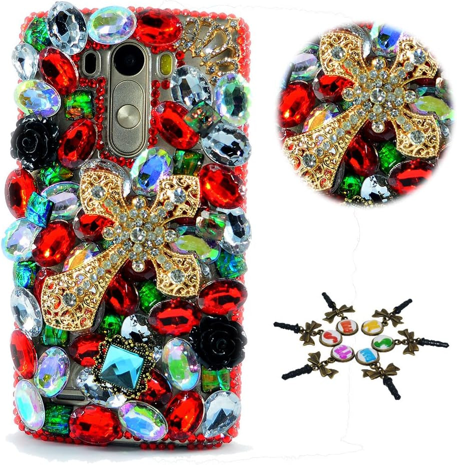 STENES LG V40 Thinq Case - Stylish - 100+ Bling Crystal - 3D Handmade Bling Cross Flowers Design Protective Cover Case for LG V40 / LG V40 Thinq - Black&Red  STENES   