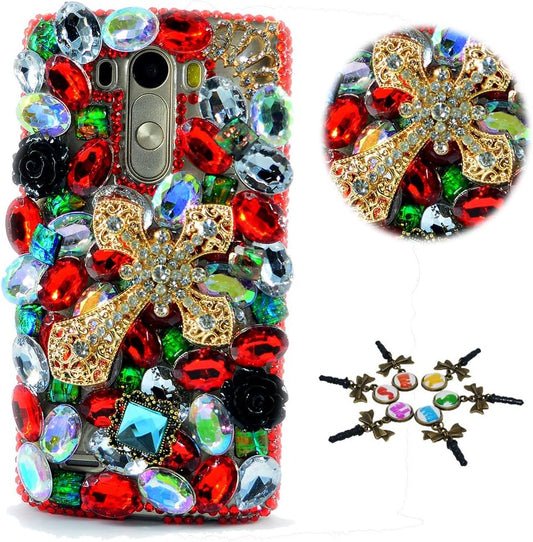 STENES LG V40 Thinq Case - Stylish - 100+ Bling Crystal - 3D Handmade Bling Cross Flowers Design Protective Cover Case for LG V40 / LG V40 Thinq - Black&Red  STENES   