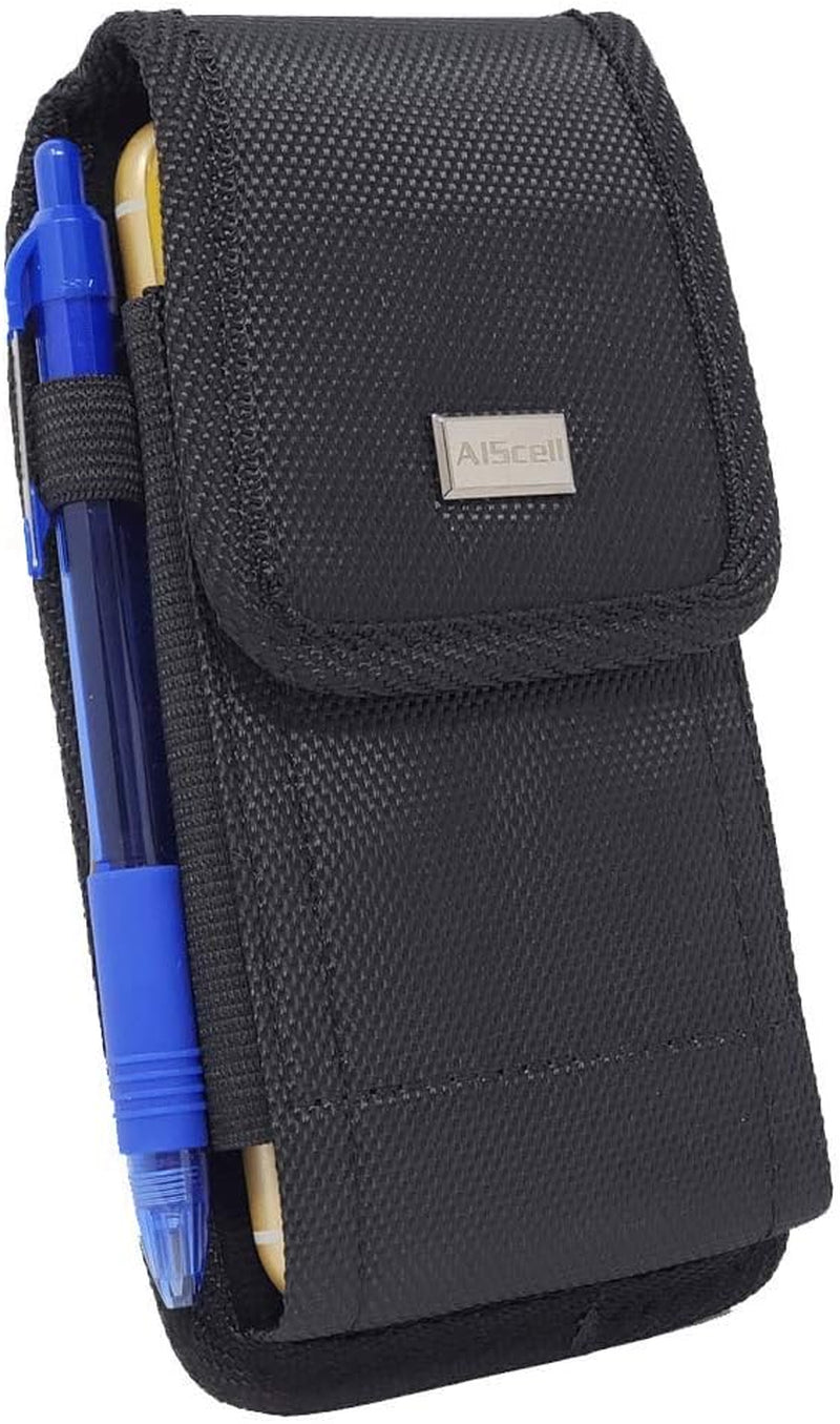 AISCELL Rugged Black Canvas Nylon Pouch Carrying Case Metal Belt Clip Holster for Oneplus Nord N30 5G, Nord N300 5G, 11,10T 5G,10 Pro,Nord N20 5G,Nord N200,Oneplus 9 (Fit Protective Case Cover On)  AISCELL   