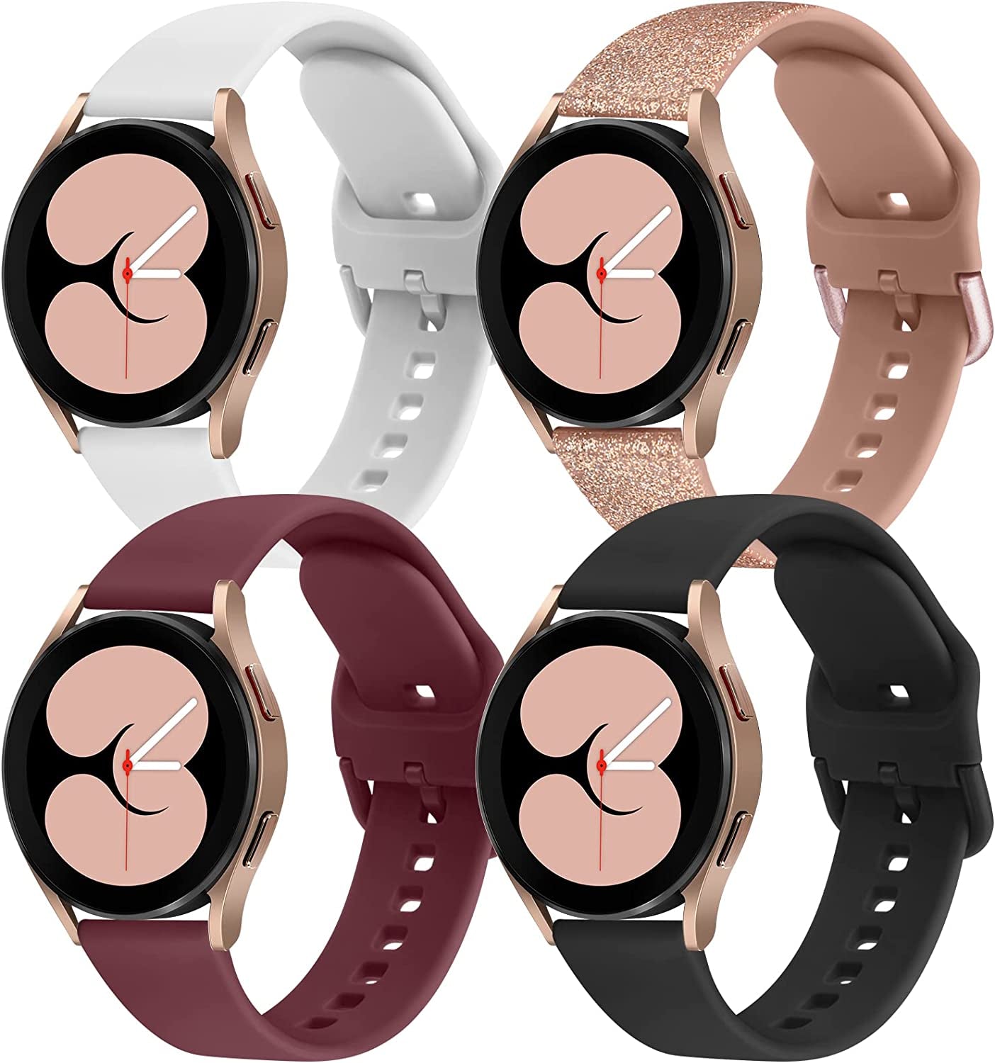 4 PACK Bands Compatible with Samsung Galaxy Watch 4 Band 40Mm 44Mm, Galaxy Watch 4 Classic Band 42Mm 46Mm, Galaxy Watch 5 Bands, Galaxy Watch 5 Pro, 20Mm Adjustable Silicone Sport Strap Replacement Band for Galaxy Watch 4 / 5 Women Men  Wanme   