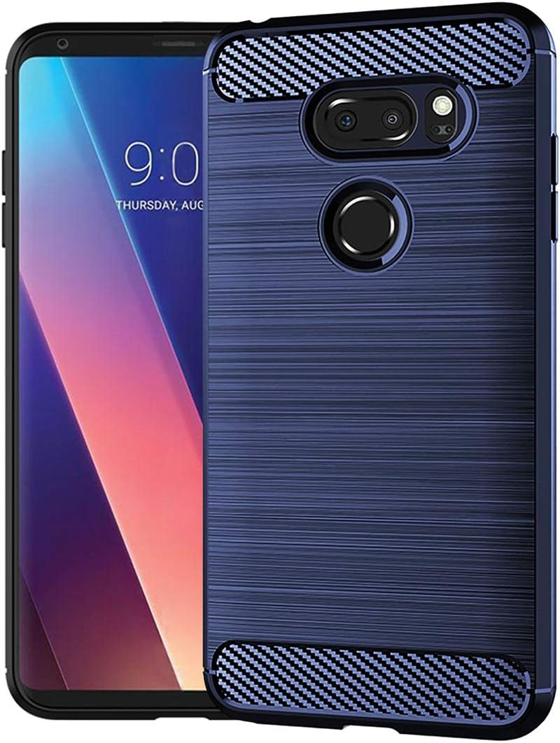 SNOSHO for LG V35 Case,Lg V30 Thinq Case,Slim Thin Silicone Soft Skin Flexible TPU Anti-Scratch Shockproof Carbon Fiber Protective Cases Cover for LG V30,Brushed Black  SNOSHO Lg V30 Case Blue  