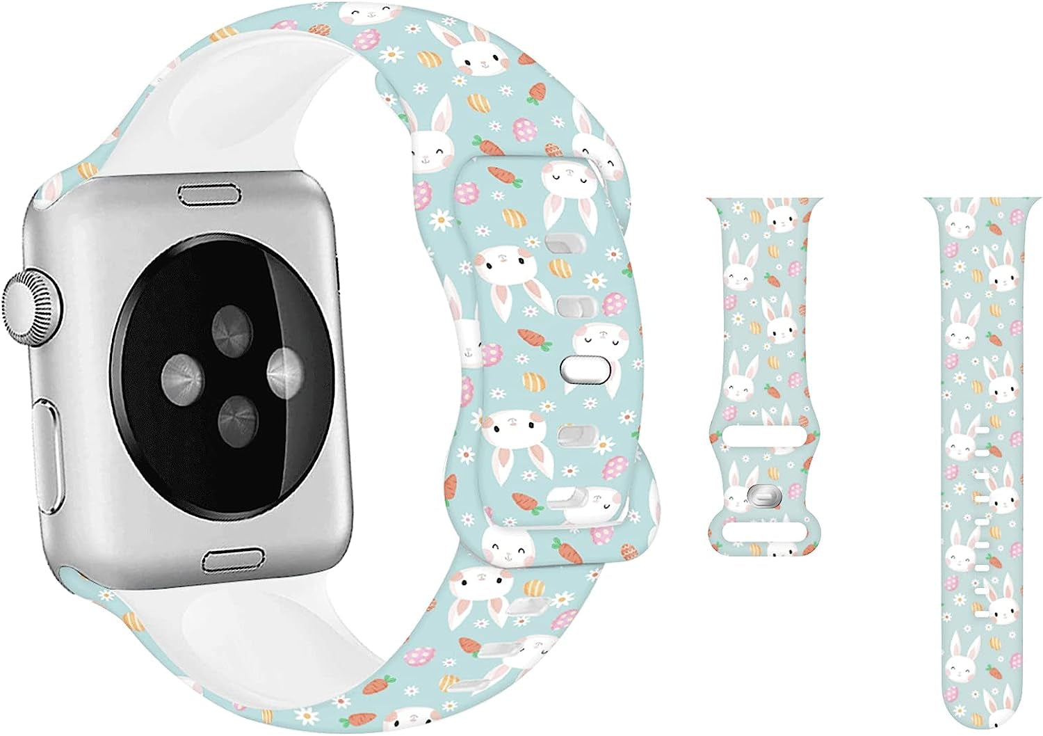 Hi-Yoohere Cute Easter Eggs Bunny Pattern Bands Compatible with Apple Watch 38Mm 40Mm 41Mm S/M, Kids Girls Women Adjustable Soft Silicone Wristband Strap for Iwatch SE & Series 7/6/5/4/3/2/1 (Color 5)  Hi-Yoohere Color 3 42mm/44mm/45mm M/L 