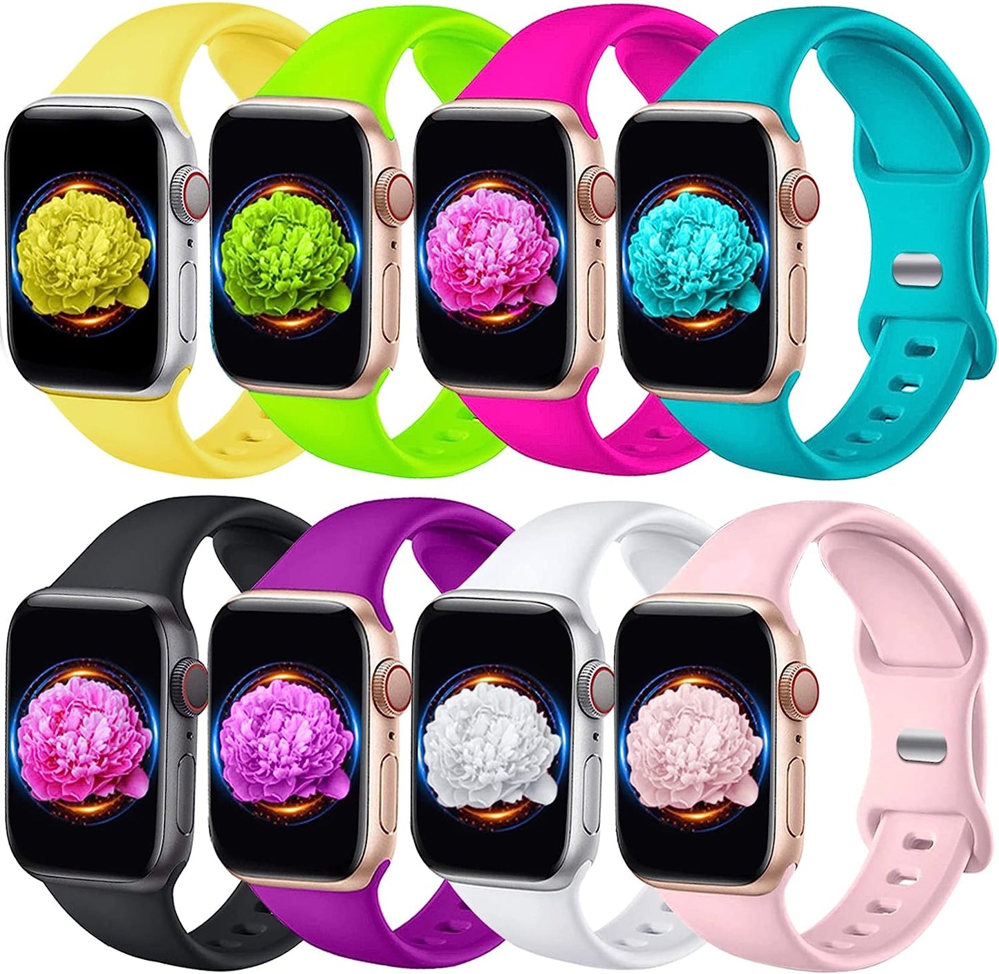 8 Pack Bands Compatible with Apple Watch Band 38Mm 40Mm 41Mm 42Mm 44Mm 45Mm 49Mm for Women Men, Breathable Soft Silicone Waterproof Sport Strap Compatible with Iwatch Series Ultra 8 7 6 5 4 3 2 1 SE  Brigtlaiff Black/White/Pink Sand/Yellow/Green/Teal/Purple/Hot Pink 42mm/44mm/45mm/49mm 