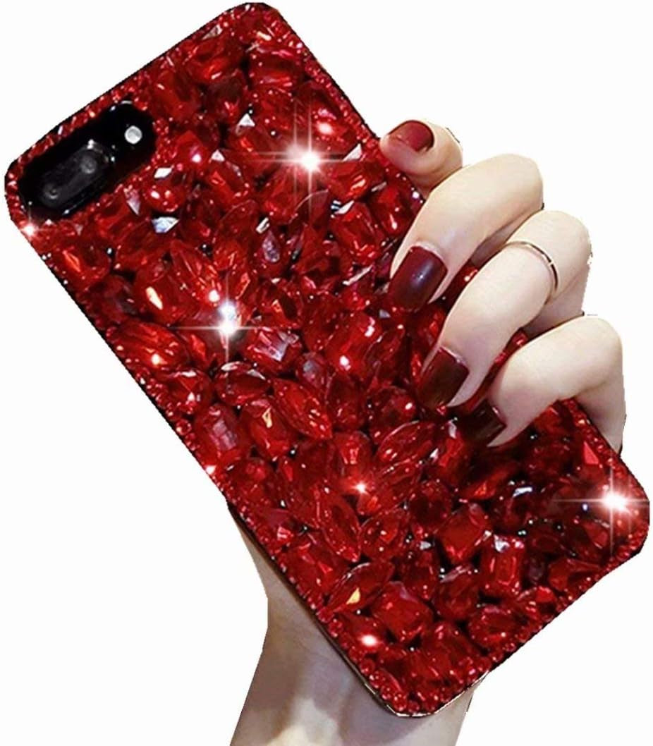 LG G8 Thinq Case,Lg G8 Case,Lg Alpha Full Crystal Diamond Case, 3D Handmade Finger Buckle Luxury Fur Ball Sparkle Crystal Rhinestone Diamond Glitter Bling TPU Case for LG G8 Thinq(Angel/Green)  YuXia Red / Hong  