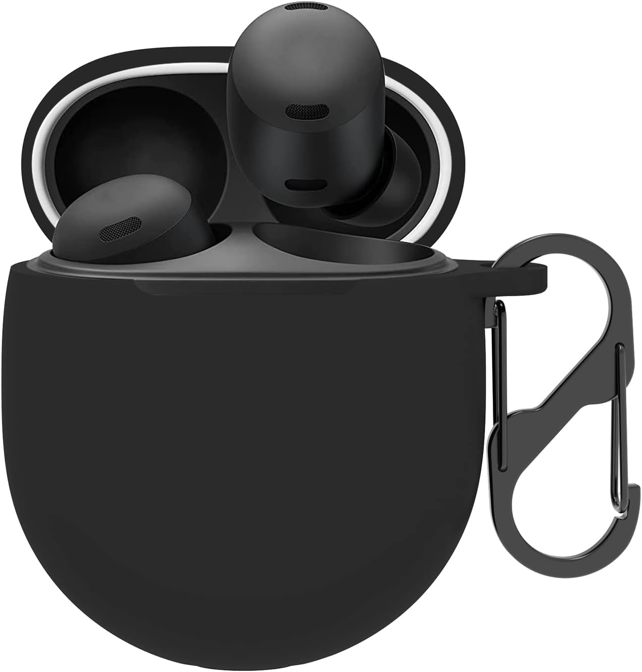 WUWOCJ Case Compatible for Google Pixel Buds Pro 2022,Anti-Lost Shockproof Easy Carrying Portable Silicone Protective Case Cover with Carabiner (Black)  WU-PPRO   