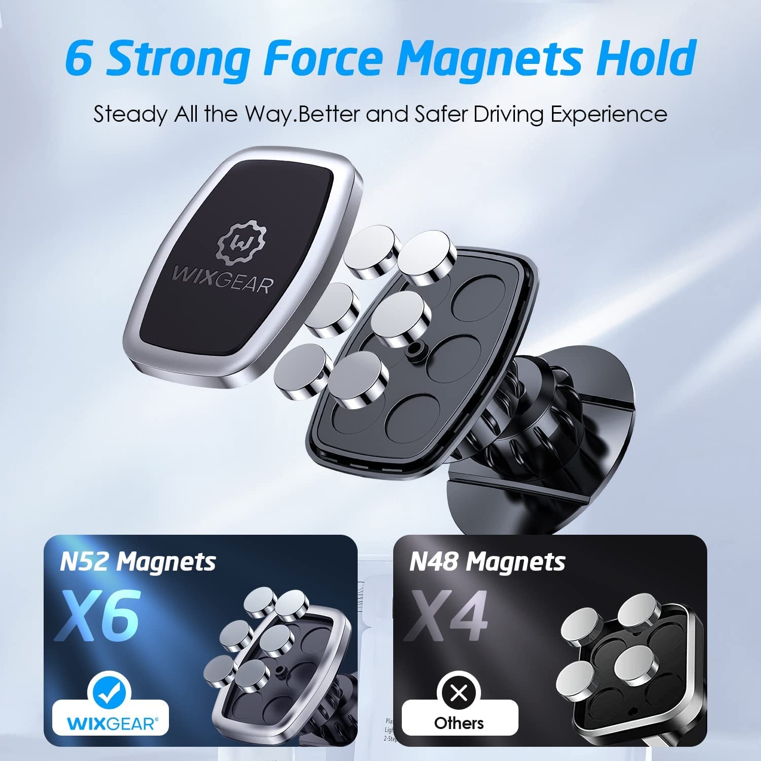 Wixgear Universal Stick on Swivel Mount (2 Pack) Dashboard Magnetic Phone Holder for Car, Phone Mount for Car for Cell Phones and Mini Tablets with Fast Swift-Snap (New Upgraded Mount)  WixGear   