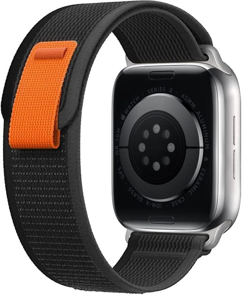 LEUNGLIK Trail Loop Compatible with Apple Watch Ultra 49Mm, Iwatch Series 8/7/6/SE/5/4 [45/44Mm], Series 3 [42Mm], Nylon Stretchy Braided Strap for Men Women - Metal Connectors  LEUNGLIK Black/Gray with Glossy Finish Connectors 42mm/44mm/45mm 
