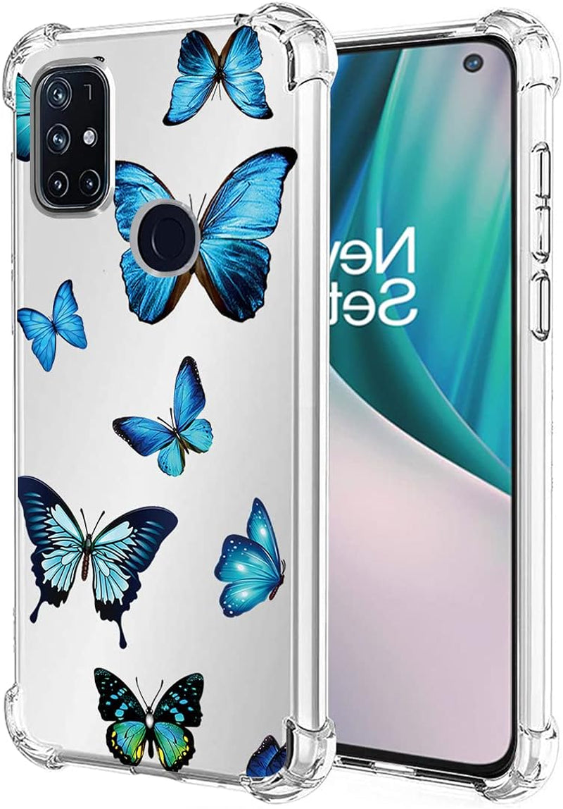 Vokuha for Oneplus Nord N10 5G Case, Oneplus N10 5G Case for Girls Women, Clear Slim Shockproof Pattern Soft Flexible TPU Rubber Back Phone Protective Cover Cases for Oneplus Nord N10 5G (Butterfly)  Vokuha Tpu Bluebutterfly  