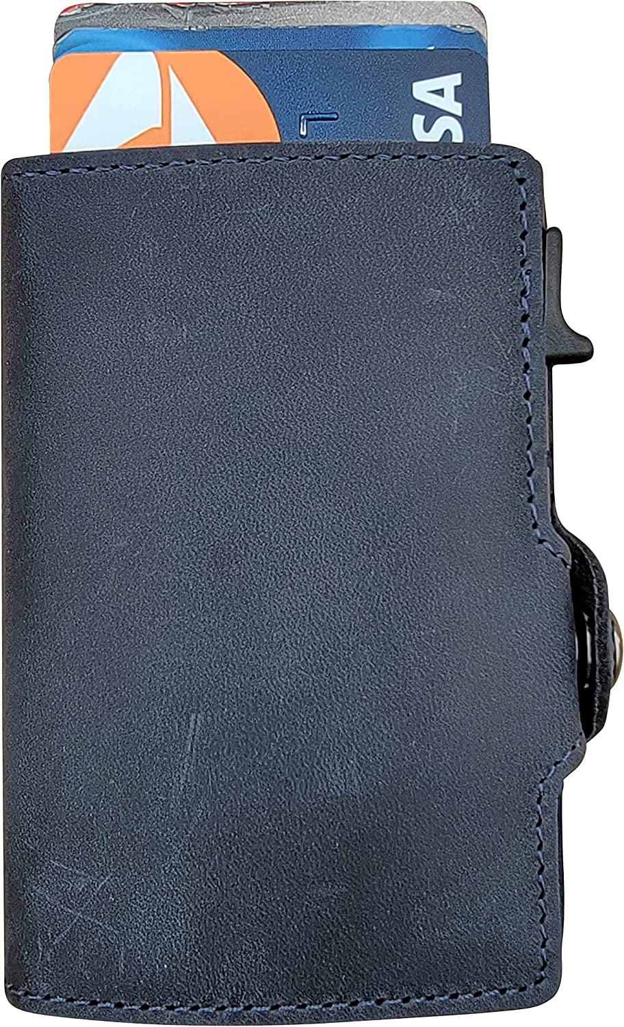 TNE Airtag Wallet Genuine Leather Credit Card Money Holder for Men | RFID Blocking | Automatic Popup Mini Aluminum Bifold Slim Zipper Coin Pocket Airtag Case Mens Wallets Air Tag Cover (Blue)  Thepricesright4u   