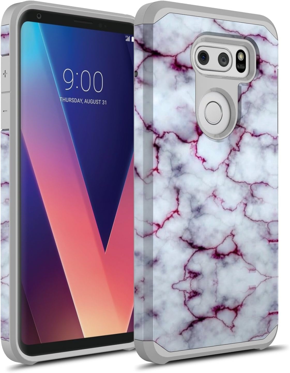 Rosebono for LG V30 Case, LG V30 plus Case, Hybrid Dual Layer Shockproof Hard Cover Graphic Fashion Cute Colorful Silicone Skin for LG V30 / LG V30Plus (Green Mandala)  Rosebono Marble Purple  