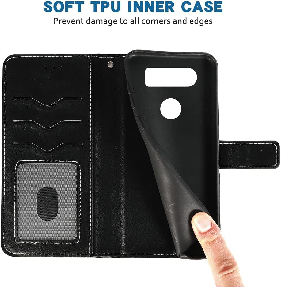 FDCWTSH Compatible with LG V35 Thinq V30 plus Wallet Case Wrist Strap Lanyard Leather Flip Cover Card Holder Stand Cell Accessories Phone Cases for LGV30 LGV35 LG30 LG35 V 30 35 V30+ V30S H931 Black  FDCWTSH   