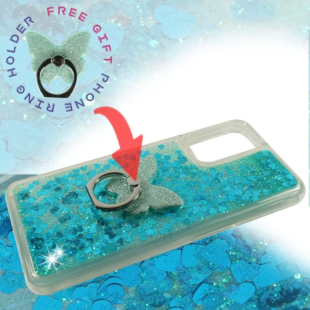 Zase Design Clear Case for Oneplus Nord N200 5G Liquid Glitter Sparkle Bling Cute Girls Women Protective Flexible Soft Cover Floating Quicksand W/Phone Ring Holder Stand (Teal Blue)  Zase   