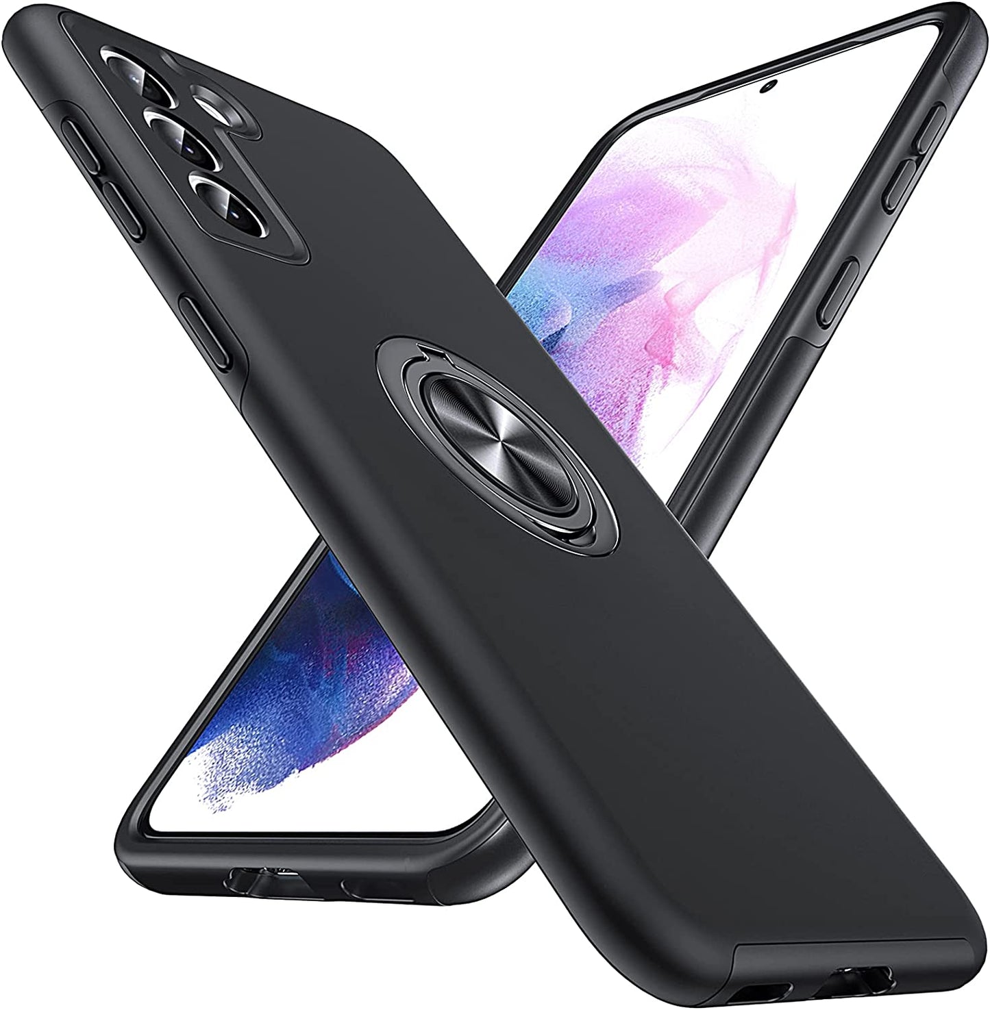 Anqrp Hidden Series Galaxy S21 Case 5G, [Heat Dissipation] [No Fall-Off Kickstand] 360° Metal Ring, Military Grade Shockproof Protective Phone Case Designed for Samsung Galaxy S21, Midnight Blue  Anqrp Black  