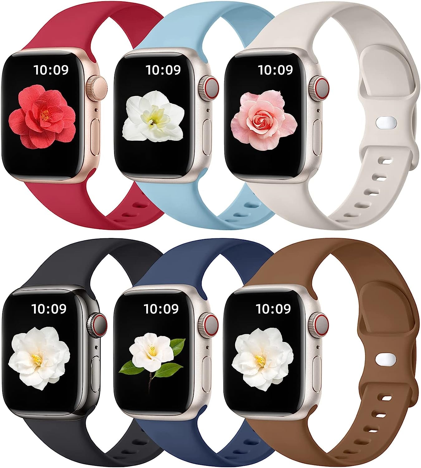Maledan 6 Pack Bands Compatible for Apple Watch Band 45Mm 41Mm 40Mm 38Mm 44Mm 42Mm 49Mm Women Men, Breathable Silicone Sport Strap Design for Apple Watch Ultra Iwatch Series 8 7 6 5 4 3 2 1 SE Band  Maledan Black/ Navy Blue/ Dark Brown/ Red/ Lake Blue/ Starlight 42mm/44mm/45mm/49mm 