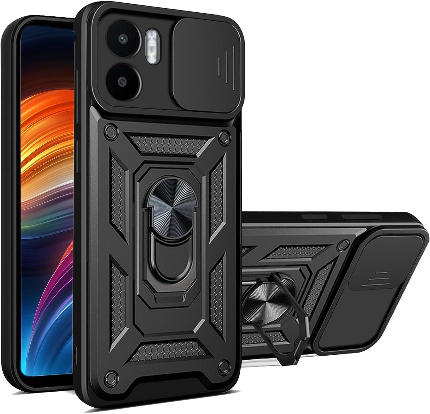 Ysnzaq Case for Xiaomi Redmi A1 Plus/Redmi A2 Plus, Heavy Duty Shockproof Lens Protective Phone Cover with Magnetic Stand for Xiaomi Redmi A2 Plus/Redmi A1 plus SJ Black  Ysnzaq   