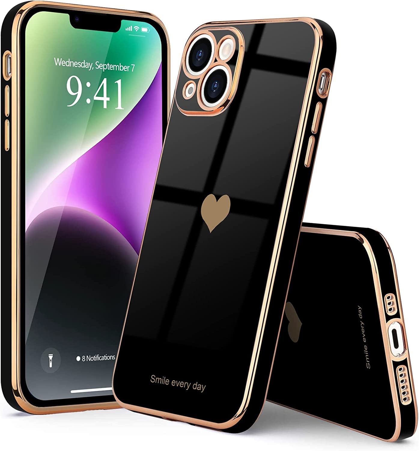 Teageo for Iphone 14 Case for Women Girl Cute Love Heart Luxury Electroplate Plating Soft Bling Back Cover Raised Full Camera Protection Bumper Silicone Shockproof Phone Case for Iphone 14, Black  janzee   