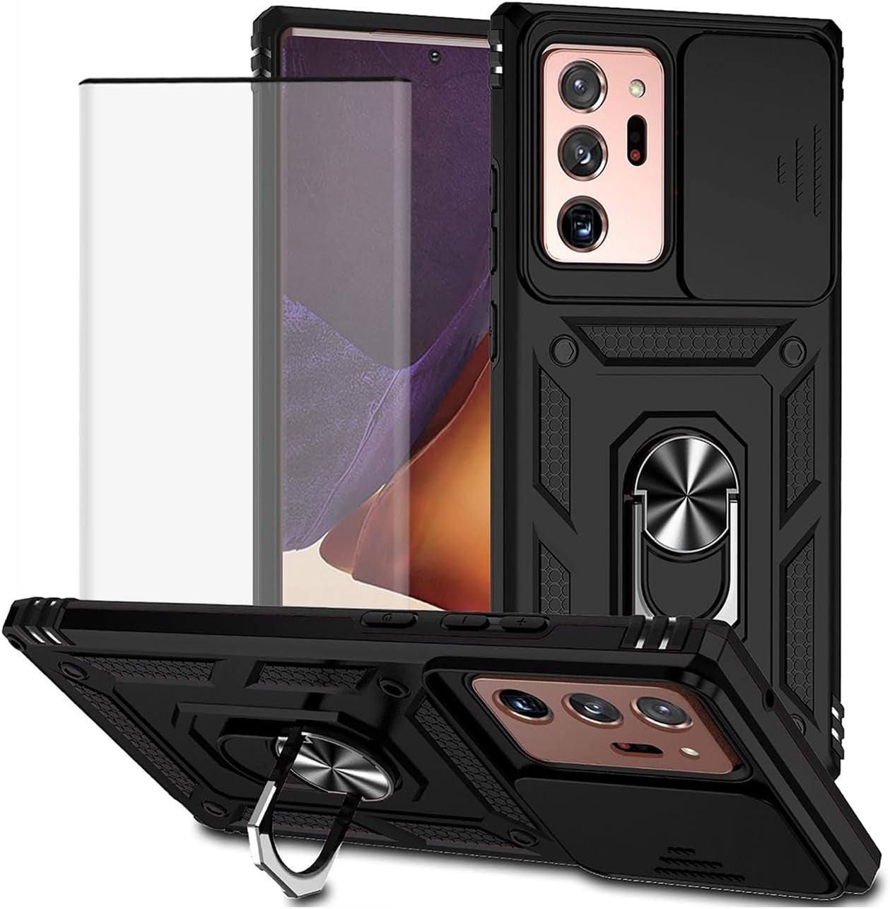 Yodueiv for Galaxy Note 20 Ultra Case, Samsung Note 20 Ultra SM-N986U Case with Tempered Glass Screen Protector and Slide Camera Cover, Car Mount Holder Cover for Samsung Galaxy Note 20 Ultra 5G Green  Yodueiv Black  