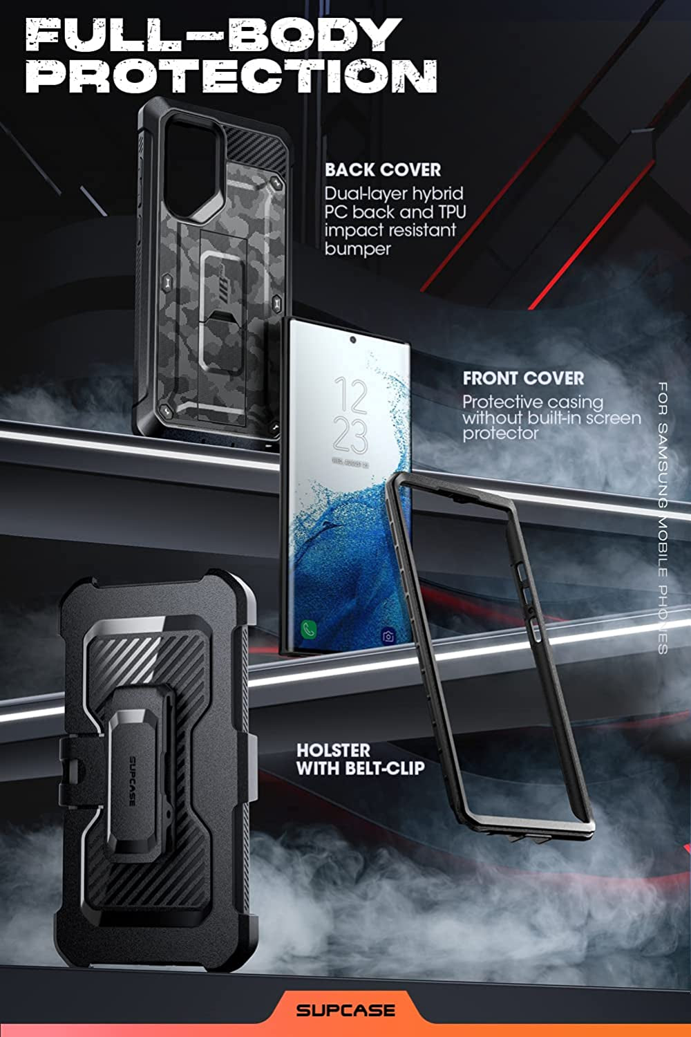 SUPCASE Unicorn Beetle Pro Series Case for Samsung Galaxy S22 Ultra 5G (2022 Release), Full-Body Dual Layer Rugged Belt-Clip & Kickstand Case without Built-In Screen Protector (Camogray)  SUPCASE   