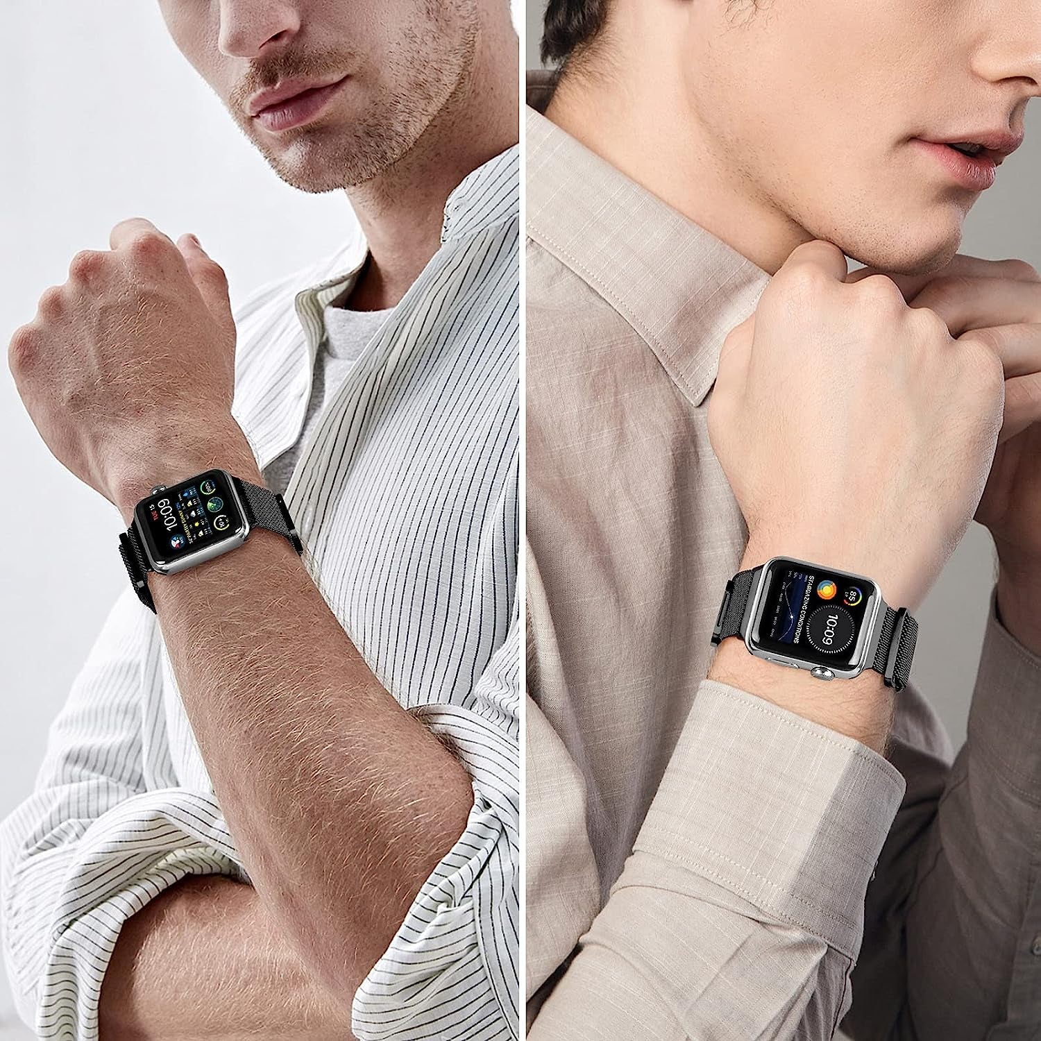 Geoumy Magnetic Band Compatible with Apple Watch 38Mm 40Mm 41Mm 42Mm 44Mm 45Mm 49Mm, Stainless Steel Mesh Milanese Strap, Metal Wristband for Iwatch SE Series 8 7 6 5 4 3 2 1 for Women Men  Geoumy   