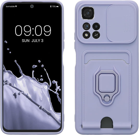 Kwmobile Plastic Case Compatible with Xiaomi Redmi Note 11 Pro+ 5G / Note 11 Pro plus 5G - Case with Metal Stand Card Slot Finger Holder - Lavender  KW-Commerce   
