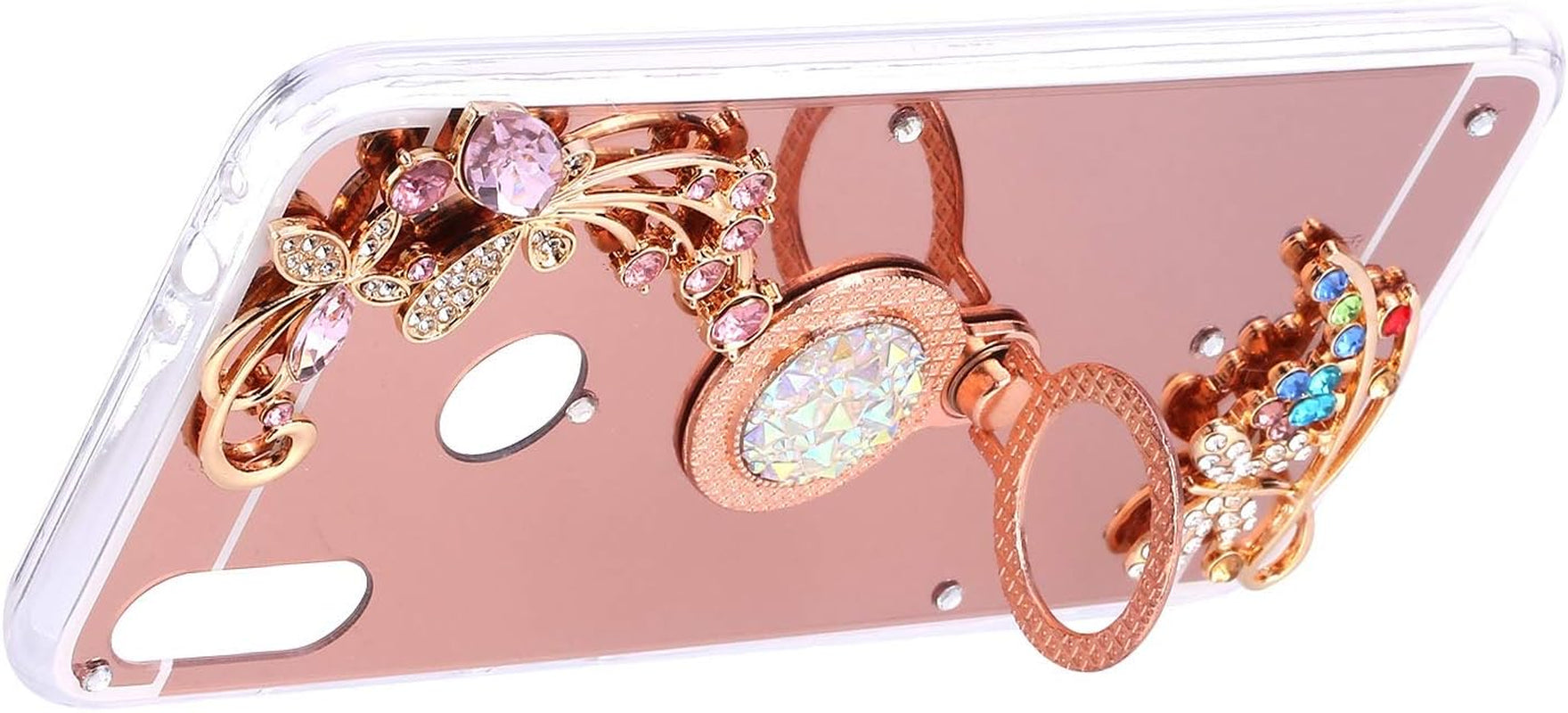 Case for Xiaomi Redmi Note 7 Diamond Case,Crystal Inlaid Diamond Flower Rhinestone Diamond Glitter Bling Mirror TPU Case & Ring Stand +Touch Pen Dust Plug for Xiaomi Redmi Note 7 Mirror Case,Rose Gold  ikasus   