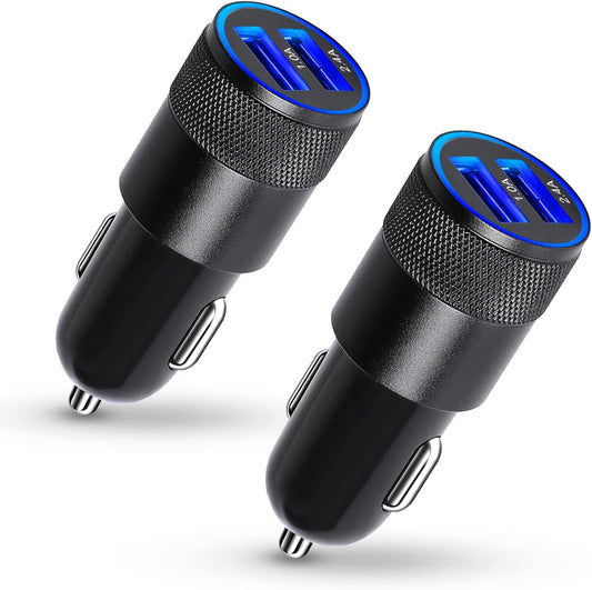 2 Pack Car Charger, 3.4A Fast Charge Dual Port USB Cargador Carro Lighter Adapter for Iphone 14 13 12 11 Pro Max X XR XS 8 plus 6S, Ipad, Samsung Galaxy S22 S21 S10 plus S7 J7 S10E S9 Note 8, LG  Ouzorp   