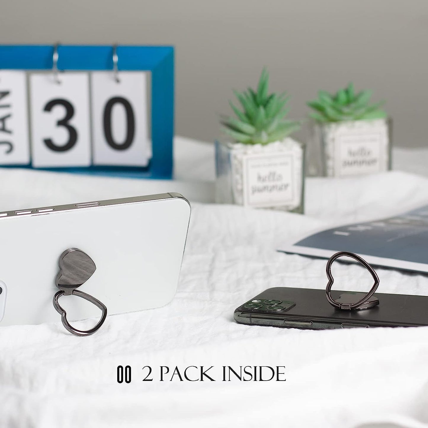 [2 Packs] Love Heart Shaped Glossy Finish Cell Phone Ring Holder Stand, 360 Degree Rotation Finger Ring Kickstand with Polished Metal Phone Grip for Magnetic Car Mount (Black)  Wansurs   