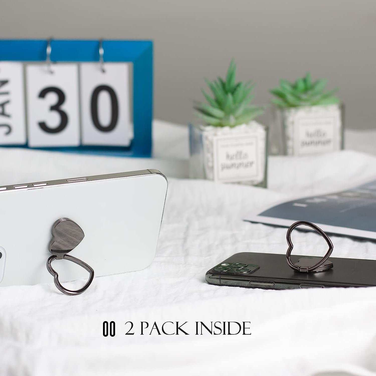 [2 Packs] Love Heart Shaped Glossy Finish Cell Phone Ring Holder Stand, 360 Degree Rotation Finger Ring Kickstand with Polished Metal Phone Grip for Magnetic Car Mount (Black)  Wansurs   