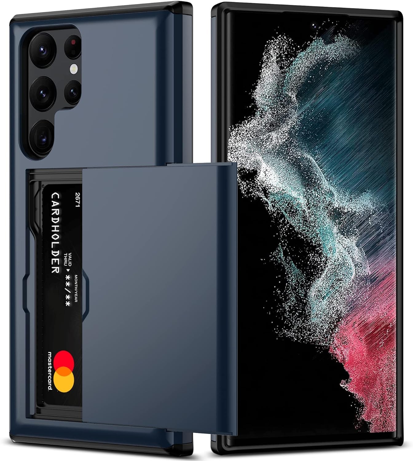 Nvollnoe for Samsung S22 Case with Card Holder 5G 6.1 Inch Slim Dual Layer Heavy Duty Protective Galaxy S22 Case Hidden Card Slot Wallet Case for Samsung S22(Rose Gold)  Nvollnoe Blue For Galaxy S22 Ultra-6.8'' 