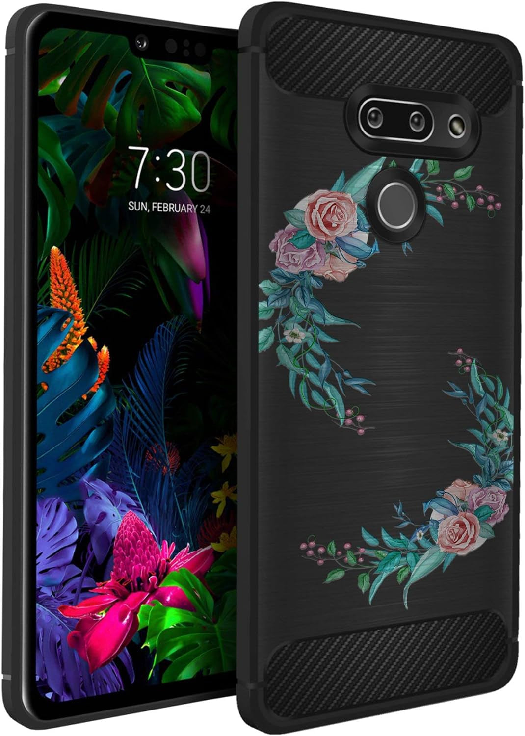 Casesondeck Case Compatible with [LG G8 Thinq/Lg G8] Tribal Floral Matte TPU Flexible Carbon Fiber Textured (Buffalo Western)  CasesonDeck Rose Bouquet  