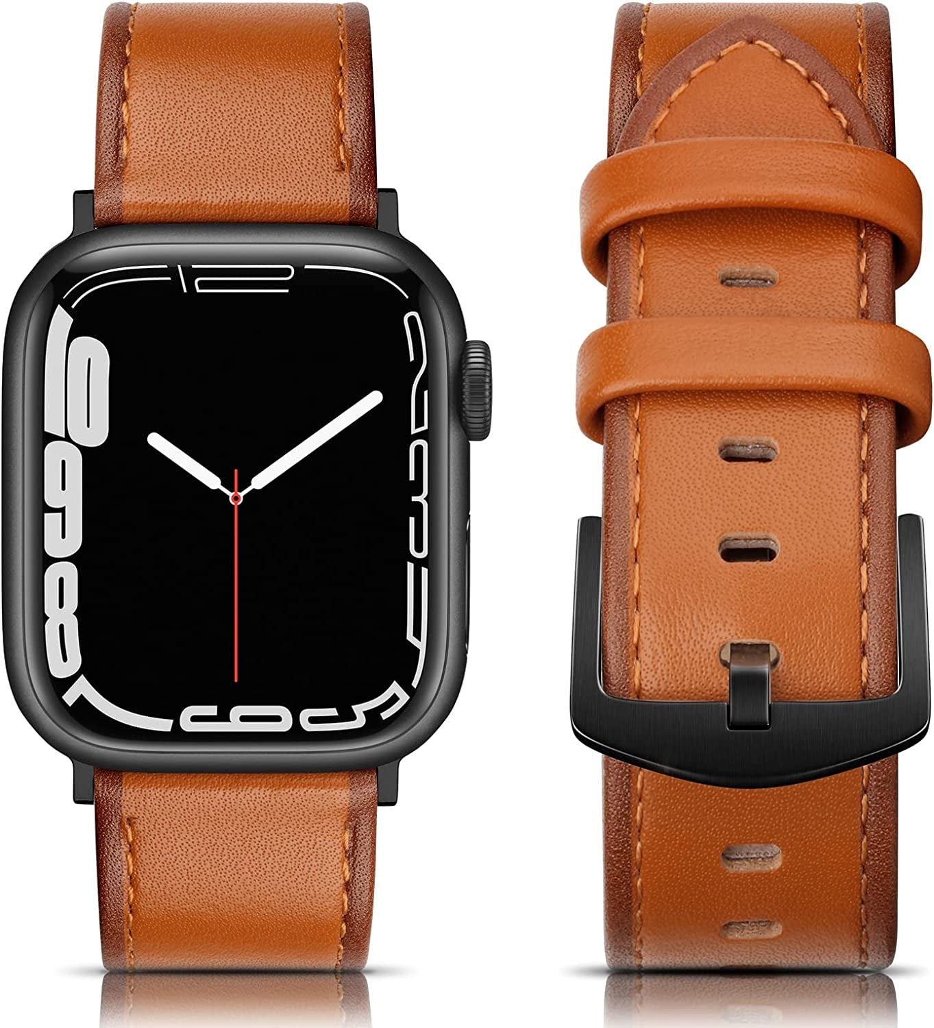 EDIMENS Leather Bands Compatible with Apple Watch 45Mm 42Mm 44Mm Band Men Women, Vintage Genuine Leather Wristband Replacement Band Compatible for Apple Watch Iwatch Series 8 7 6 5 4 3 2 1, SE Sports Retro Walnut  EDIMENS London Tan  