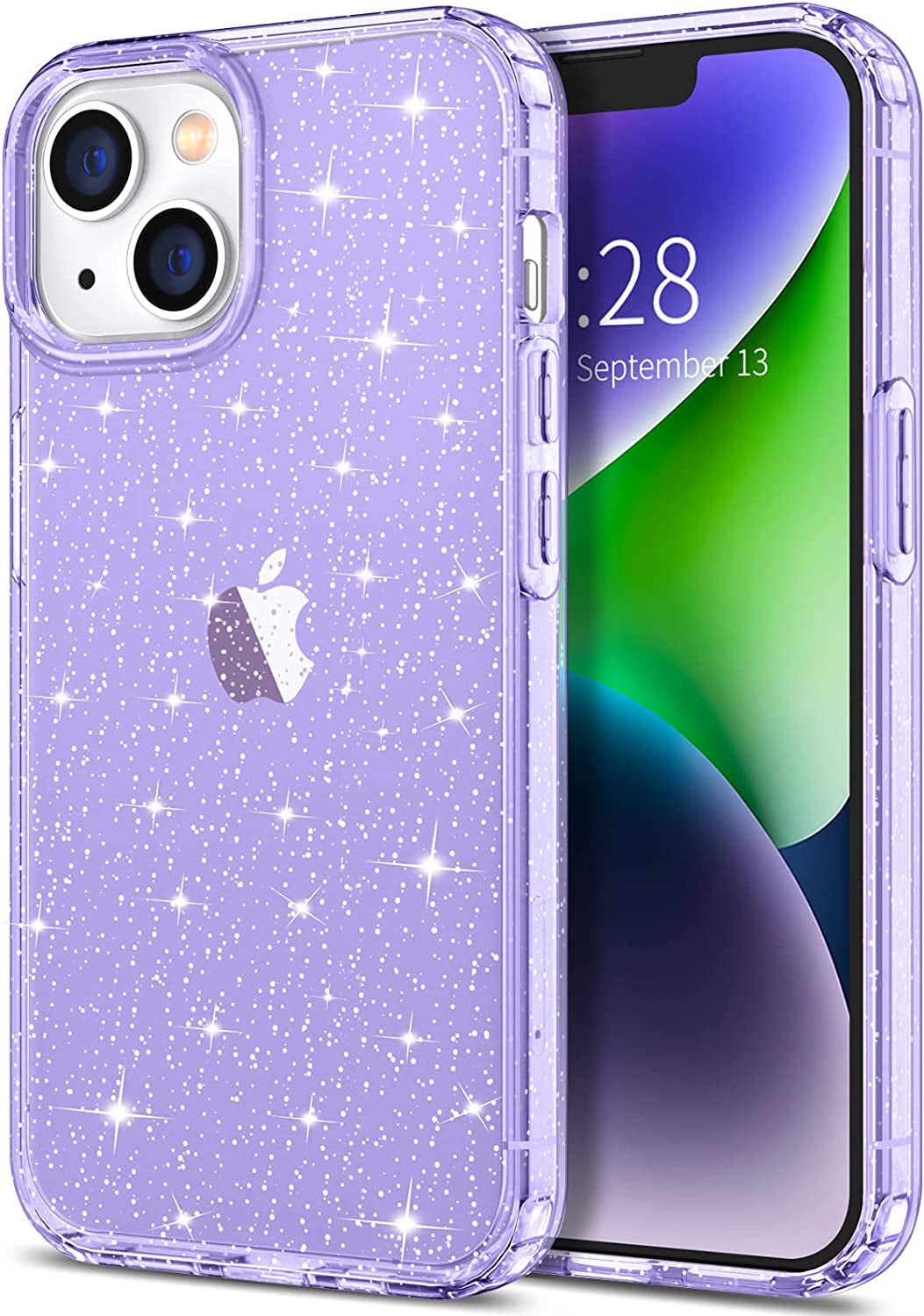 Hython Case for Iphone 14 Case Glitter, Cute Sparkly Clear Glitter Shiny Bling Sparkle Cover, Anti-Scratch Soft TPU Thin Slim Fit Shockproof Protective Phone Cases for Women Girls, Blue/Purple Glitter  Hython Purple Glitter  