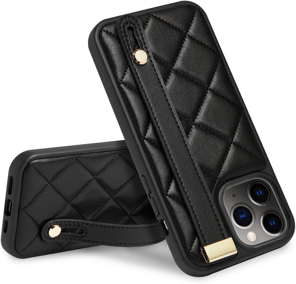 ZVE Iphone 11 Pro Stand Case Quilted Leather Cover, Shockproof Case with Kickstand for Women Strap Cover Case Compatible with Iphone 11 Pro, 5.8 Inch-Black  ZVE   
