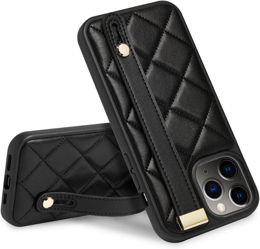 ZVE Iphone 11 Pro Stand Case Quilted Leather Cover, Shockproof Case with Kickstand for Women Strap Cover Case Compatible with Iphone 11 Pro, 5.8 Inch-Black  ZVE   