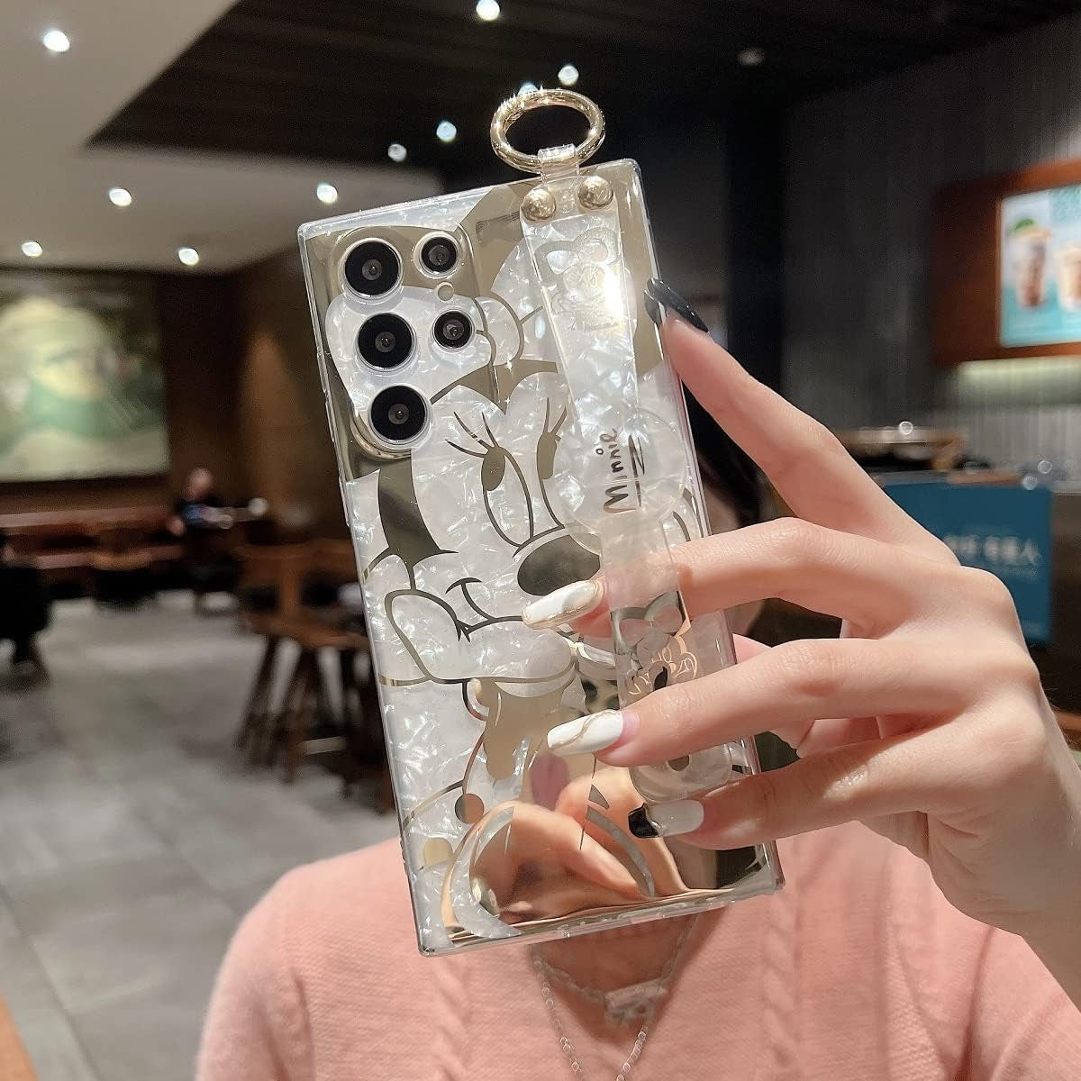 Meishangmei for Samsung Galaxy S22 Ultra Case 6.8" Sparkle Bling with Strap Stand Cute Pattern IMD Plating Design Silicone Shockproof Protective Glitter Cases Cover for Girls and Women - Minnie  Meishangmei   