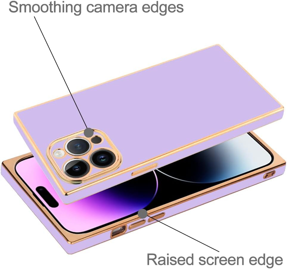 LSL Case for Iphone 14 Pro Soft TPU Bumper Anti-Drop Anti-Scratch Shock Absorption Full Body Heavy Duty Protective Wireless Slim Purple Plating Square Cover Compatible with Iphone 14 Pro  LSL   