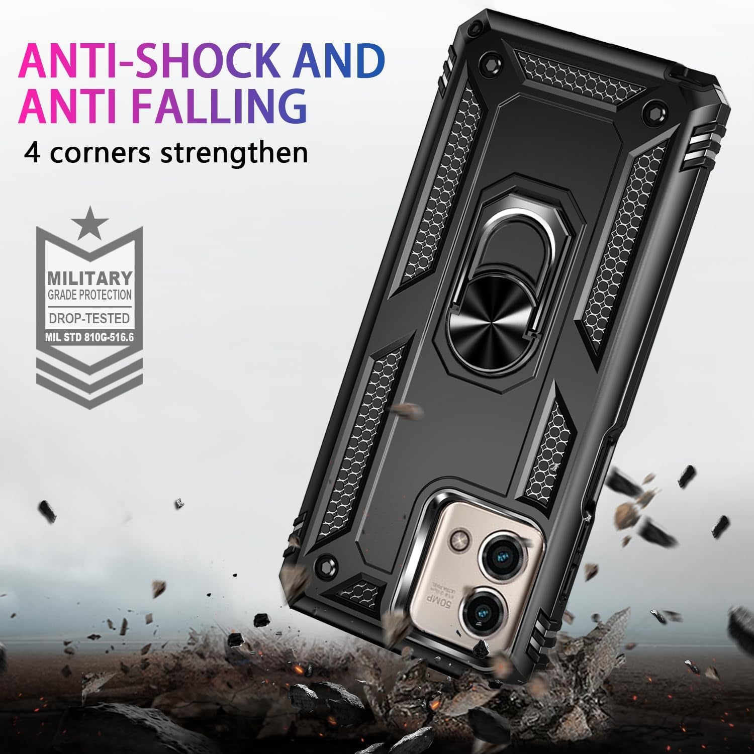 For Motorola Moto G Stylus 5G 2023 Case with 2 Pcs Tempered Glass Screen Protector, [Military-Grade] Rugged Heavy Duty Shockproof Phone Case Cover with Kickstand for Moto G Stylus 5G 2023, Black  Steuscey   