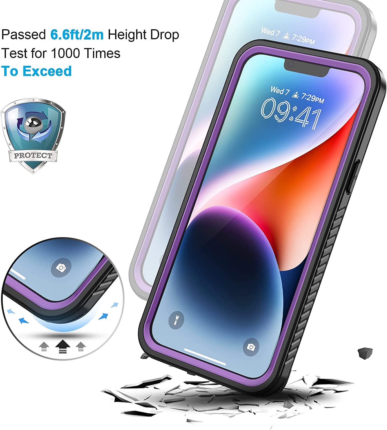Lanhiem for Iphone 14 Case, IP68 Waterproof Dustproof Shockproof 14 Case with Built-In Screen Protector, Full Body Sealed Protective Front and Back Cover for Iphone 14, 6.1 Inch (Purple)  Lanhiem   